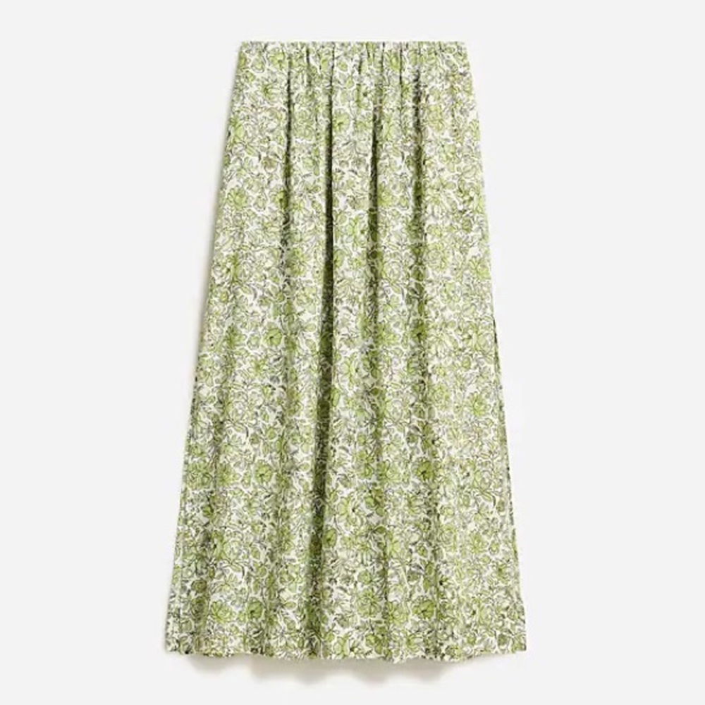 jcrew linen green floral maxi skirt 2